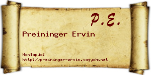 Preininger Ervin névjegykártya